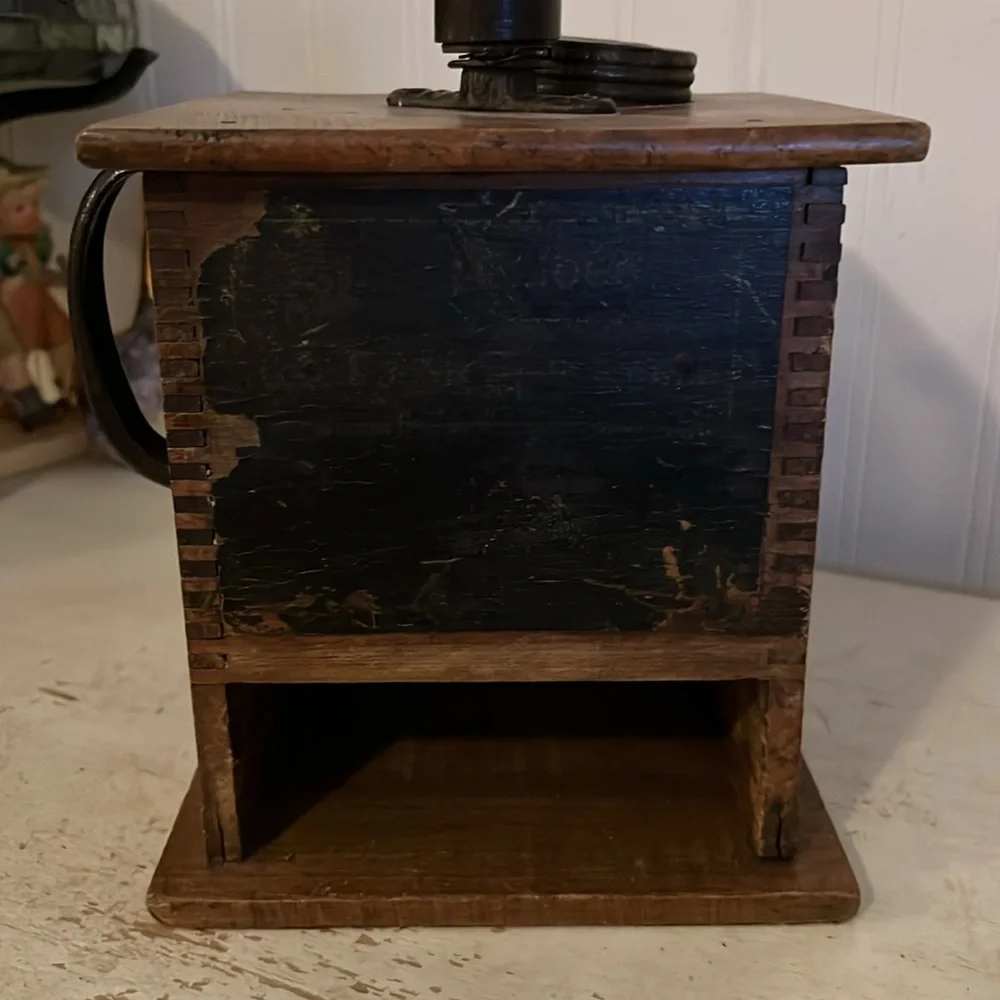 Antique coffee grinder as found wooden & metal